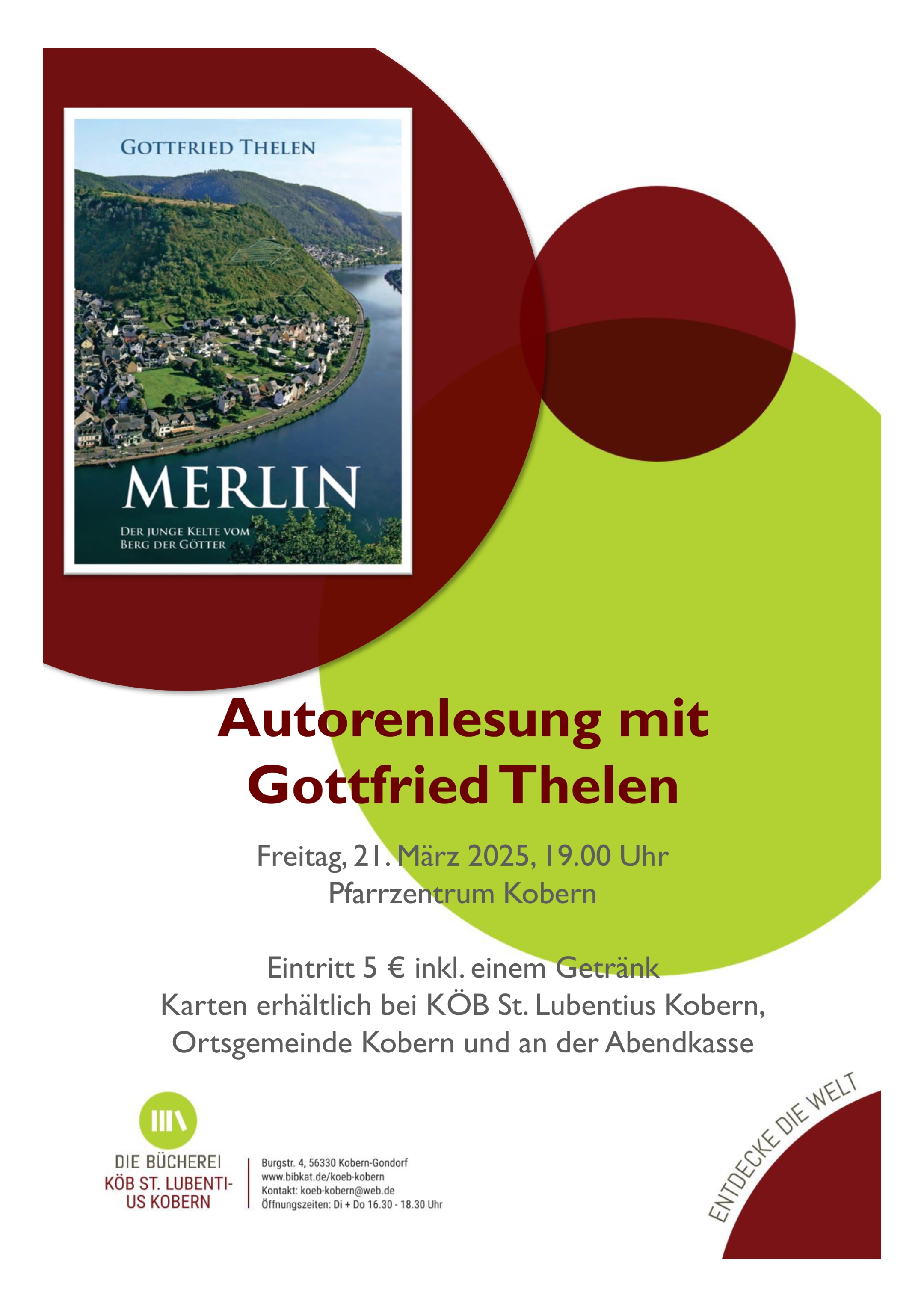 Plakat Autorenlesung mit Gottfried Thelen in der Kath. Öffentlichen Bücherei Kobern